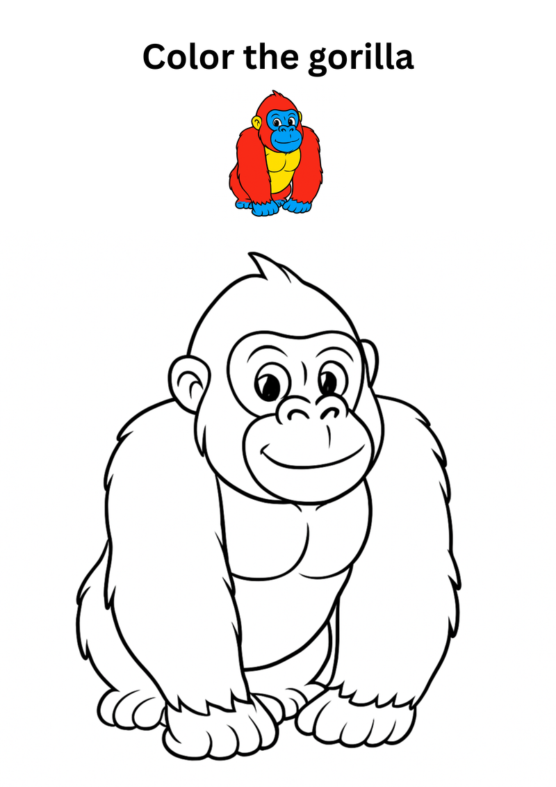 Printable Cute Gorilla Coloring Page for Kids