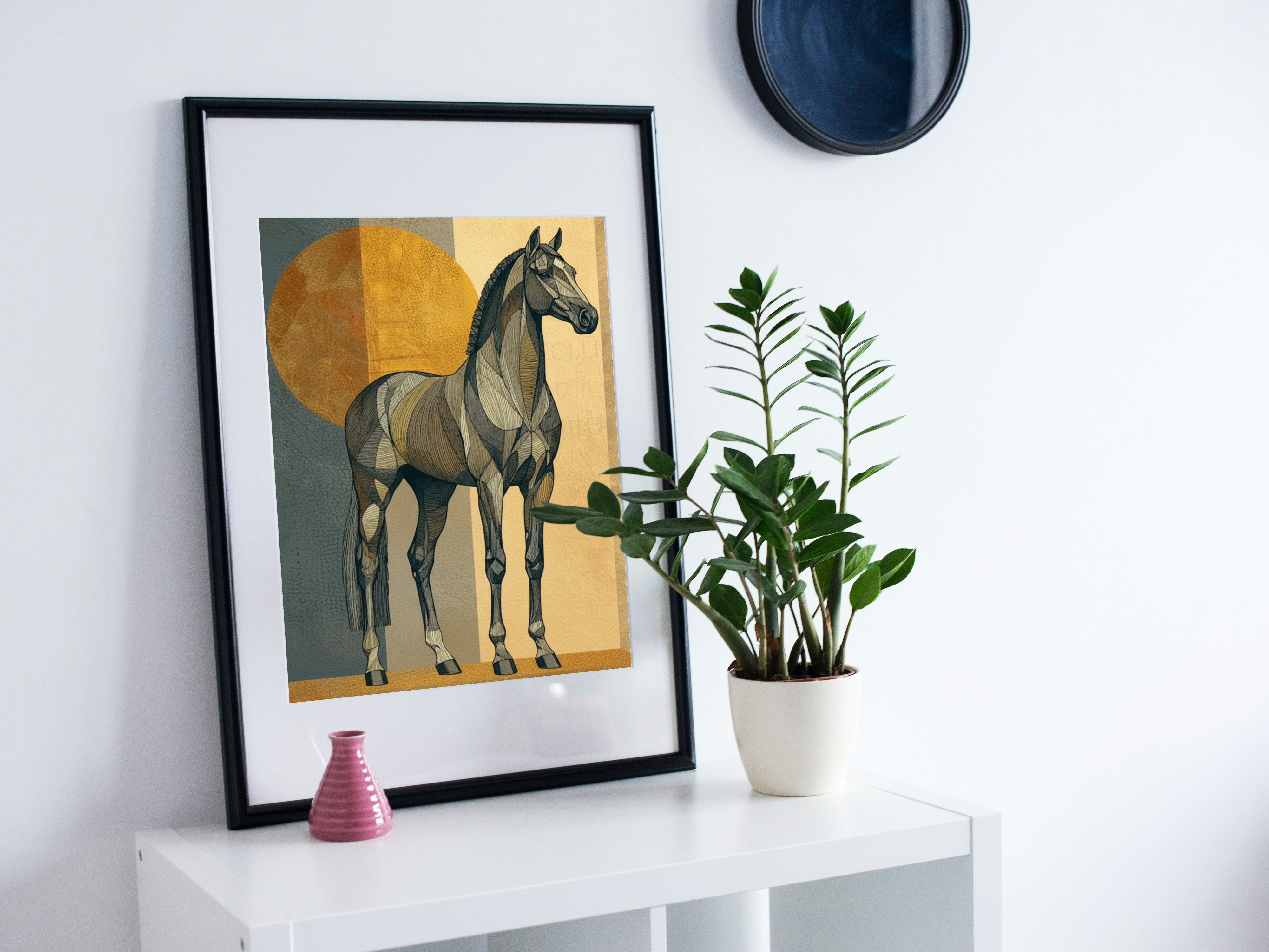Art Deco Stallion Print, Geometric Horse Poster, Gold Navy Glam Decor (Digital Download)