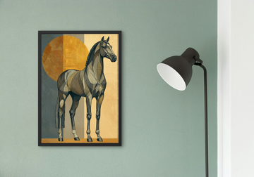 Art Deco Stallion Print, Geometric Horse Poster, Gold Navy Glam Decor (Digital Download)