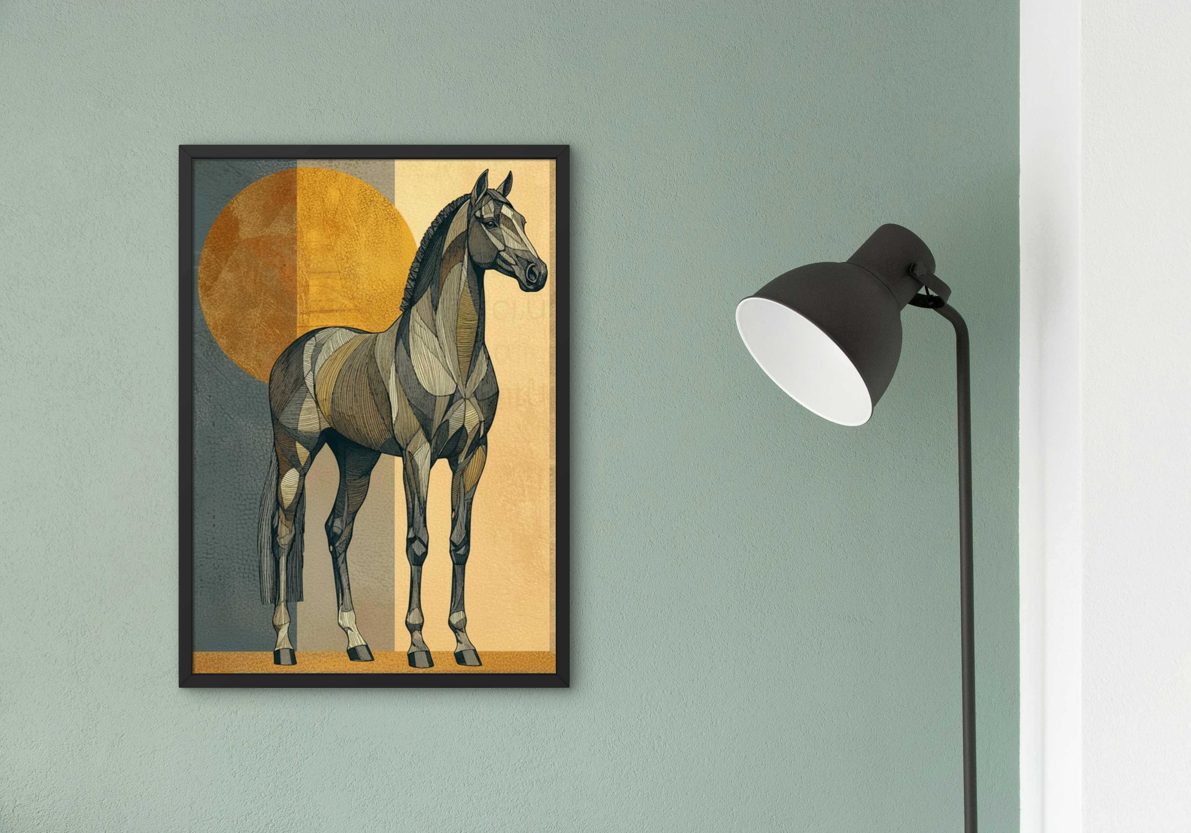Art Deco Stallion Print, Geometric Horse Poster, Gold Navy Glam Decor (Digital Download)