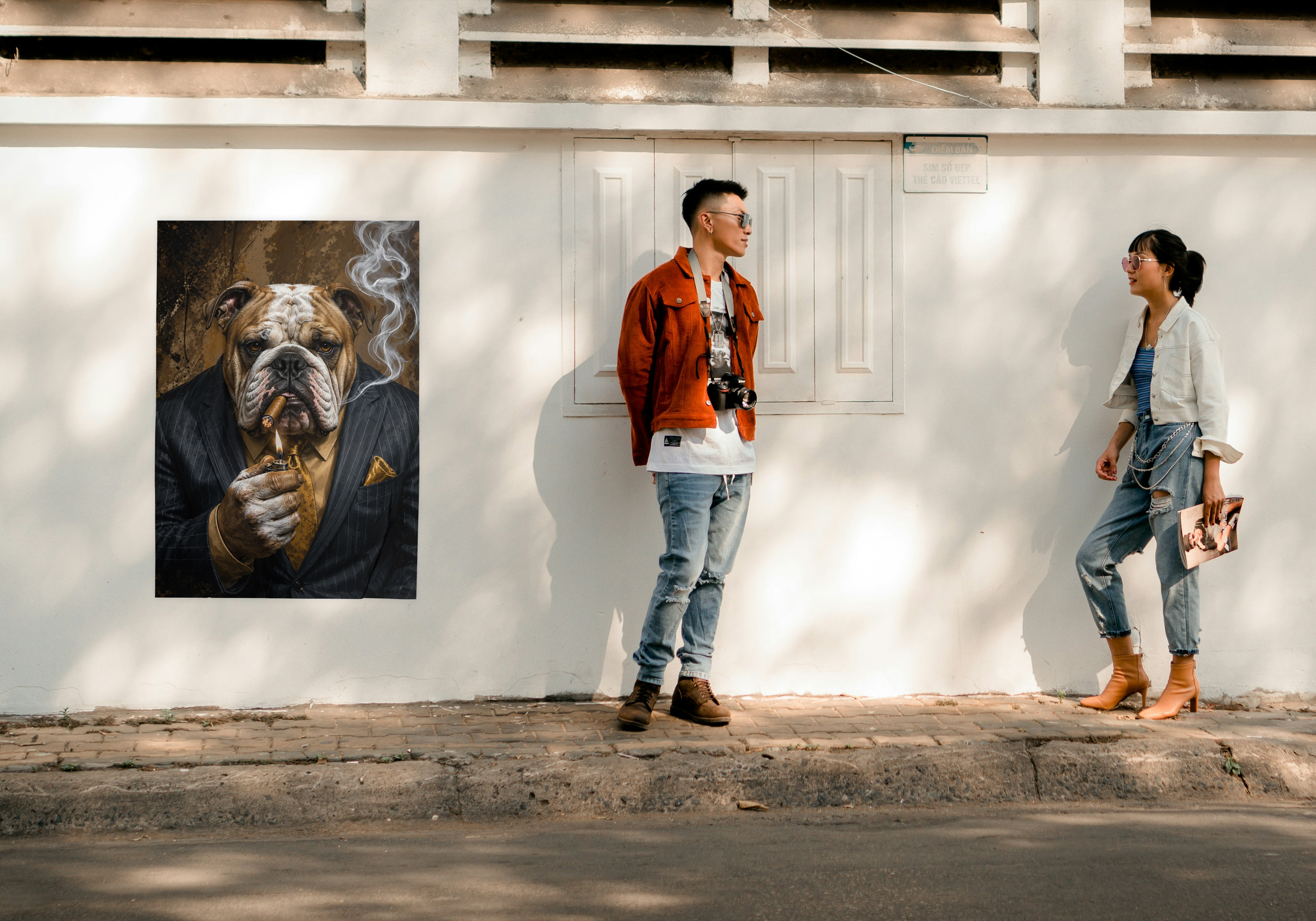 Gentleman Bulldog Wall Art – Luxury Animal Portrait Print, Cigar Bulldog Artwork, Dark Masculine Decor, Office Bar Art